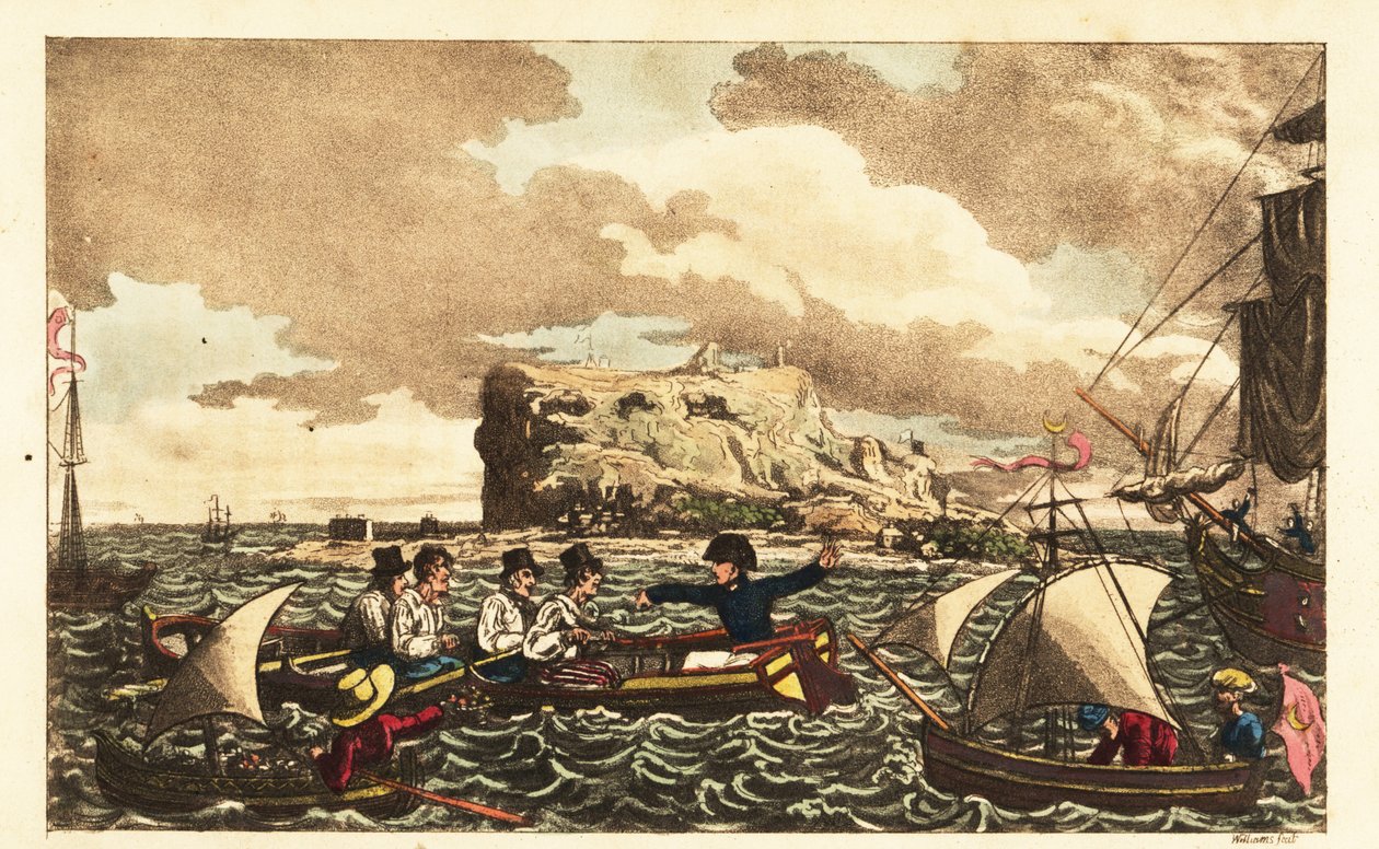 Midshipman Newcome evezős csónakkal a HMS Vanguardhoz került Gibraltár közelében alkotó: Charles (c.1797 1850) (after) Williams