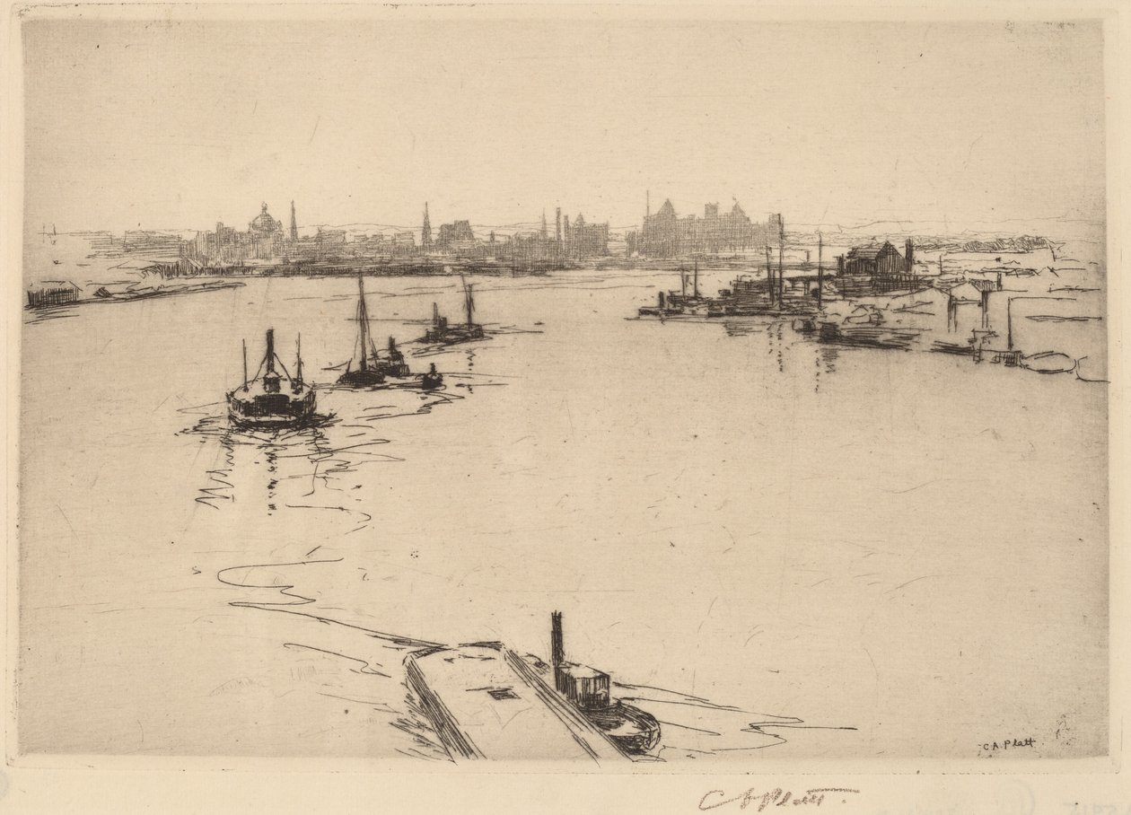 Williamsburg a hídról (vázlat) alkotó: Charles A. Platt