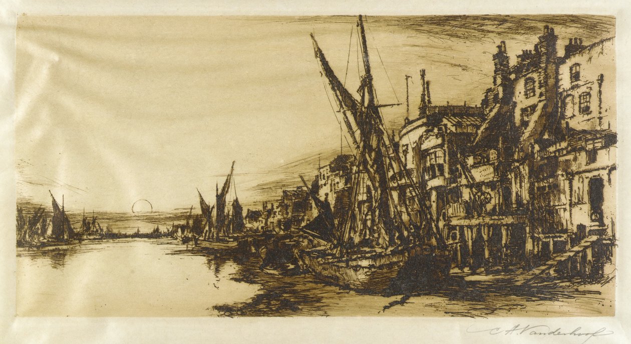 A Temze Limehouse-nál alkotó: Charles A. Vanderhoof