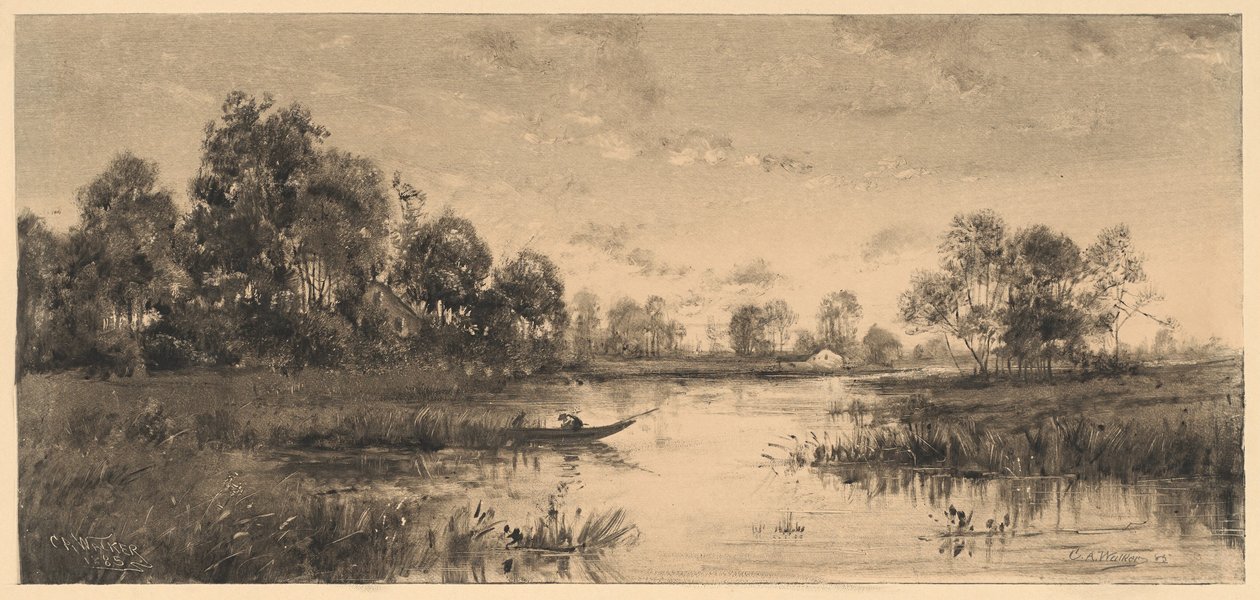 Este a folyón egy csónakossal alkotó: Charles A. Walker