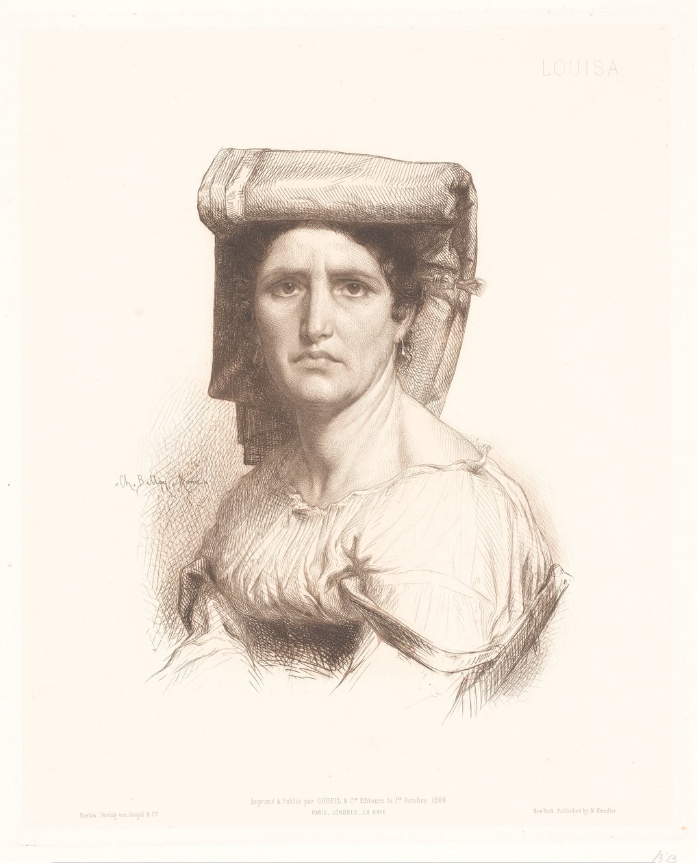 Egy olasz nő portréja Louisa (cím a tárgyon) Olasz nők portréi (sorozat címe) alkotó: Charles Alphonse Paul Bellay