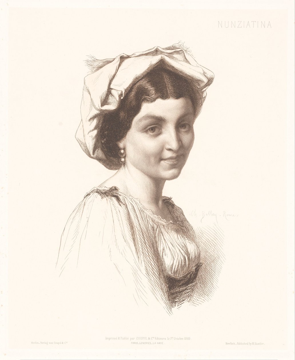 Egy olasz nő portréja Nunziatina (cím a tárgyon) Olasz nők portréi (sorozat címe) alkotó: Charles Alphonse Paul Bellay