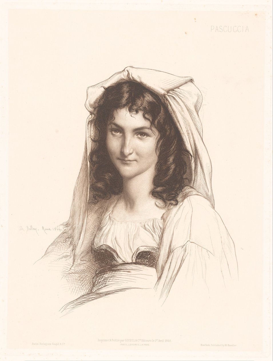 Egy olasz nő portréja Pascuccia (cím a tárgyon) Olasz nők portréi (sorozat címe) alkotó: Charles Alphonse Paul Bellay