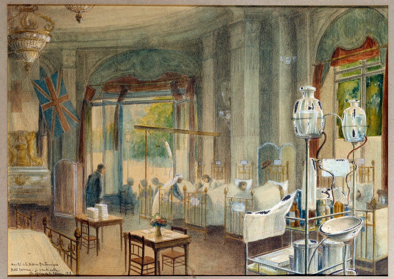 Kilátás a Hotel Astoria brit kórházának nagy szobájára. Charles Igunet De Villers festménye (1881-1944) alkotó: Charles Andre Igounet de Villers