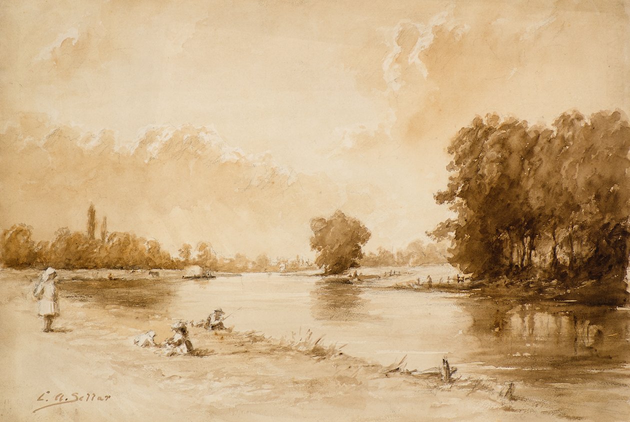 A Temze Kew közelében (akvarell) alkotó: Charles Andrew Sellar