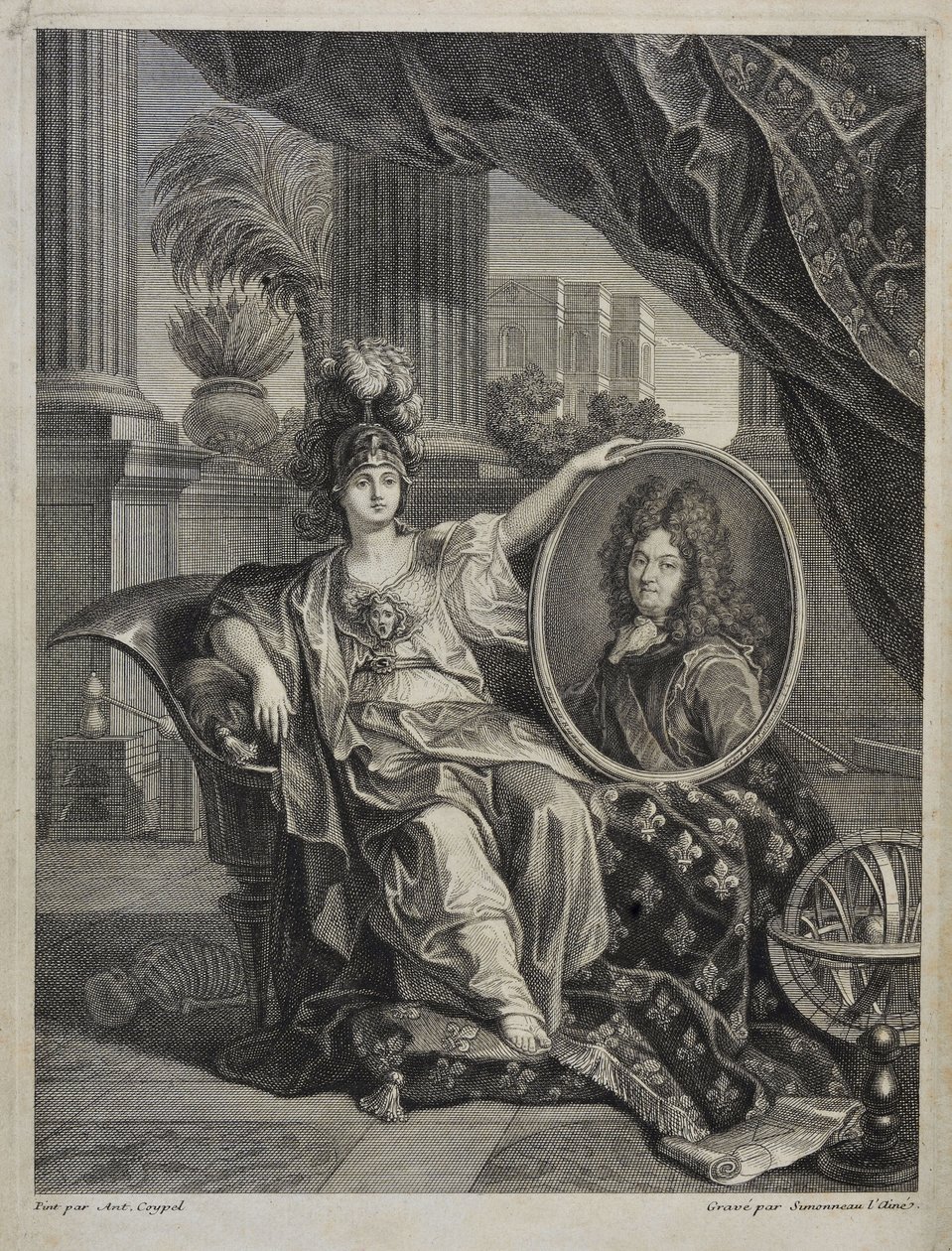 XIV. Lajos (1638-1715), francia király, a tudományok védelmezője – Antoine Coypel metszet a „Királyi Tudományos Akadémia története” című könyvében, 1703 alkotó: Charles Antoine (after) Coypel