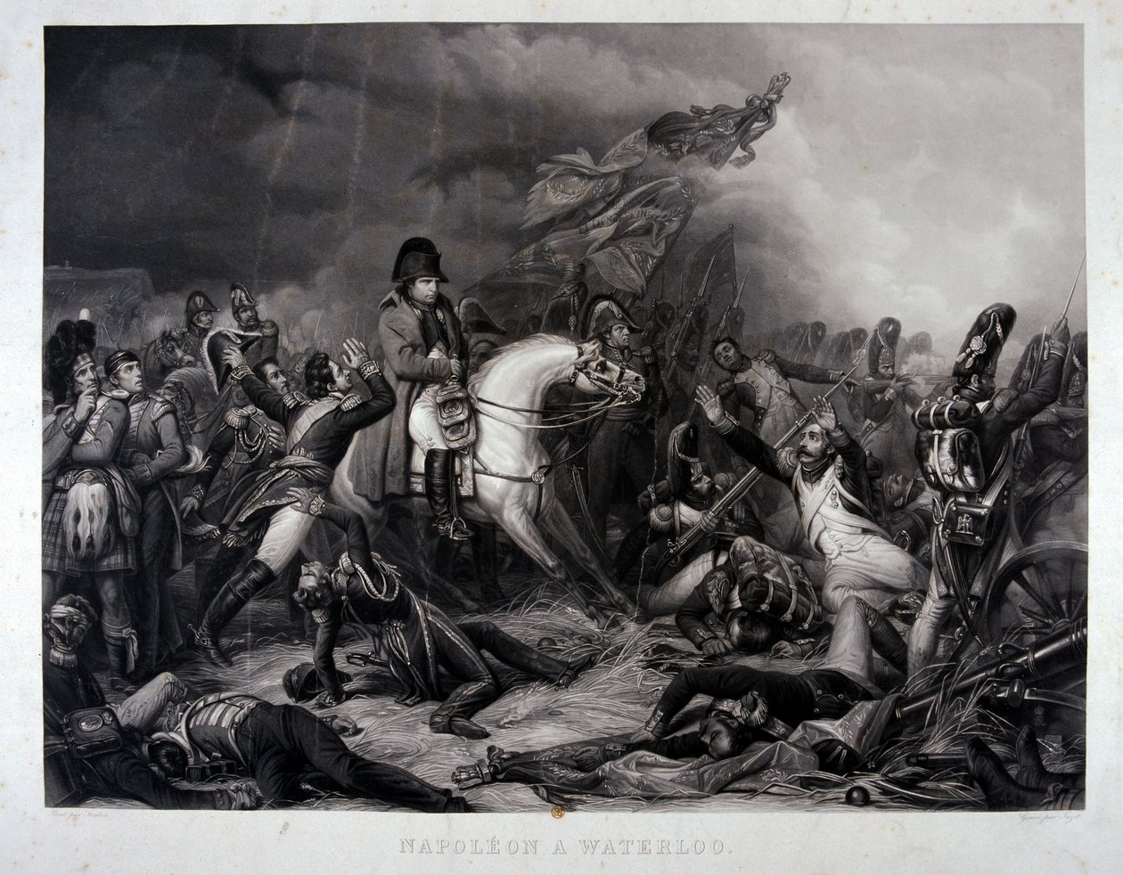 Napóleon (1769-1821) a waterlooi csatában, 1815 (mezzotint) alkotó: Carl von Steuben