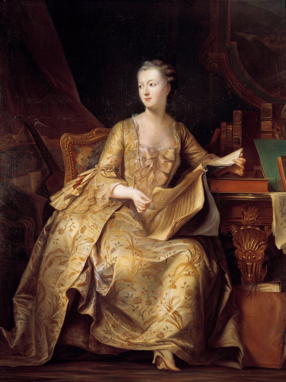 Jeanne Antoinette Poisson, Madame de Pompadour (Pompadour márkiné) (1722-1764) portréja, kezében egy kottával, Charles Auguste Steuben (1788-1856) festménye (ec.alle) 19. század V. 1,65x1,32 m alkotó: Charles Auguste Steuben