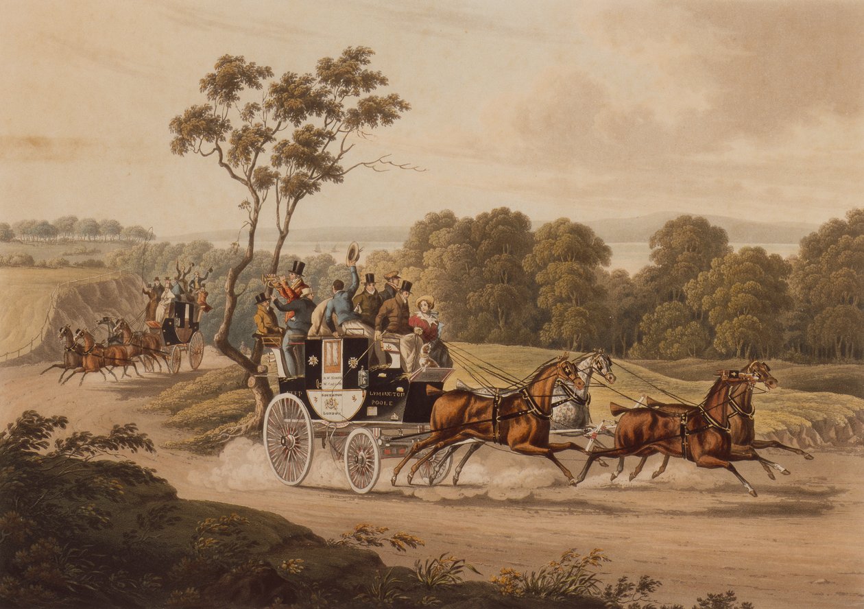 Ellenzéki edzők sebességben (színes metszet) alkotó: Charles B. (after) Newhouse