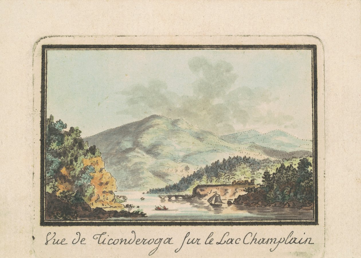 Kilátás Ticonderogára a Champlain-tóról alkotó: Charles B. J. Févret de Saint Mémin