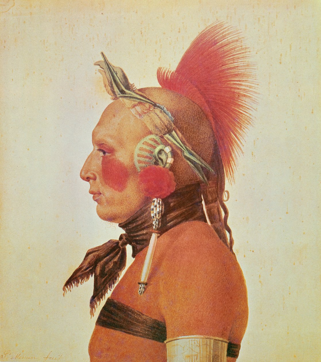 An Osage Warrior, 1804 körül (színes litó) alkotó: Charles Balthazar Julien Févret de Saint Mémin