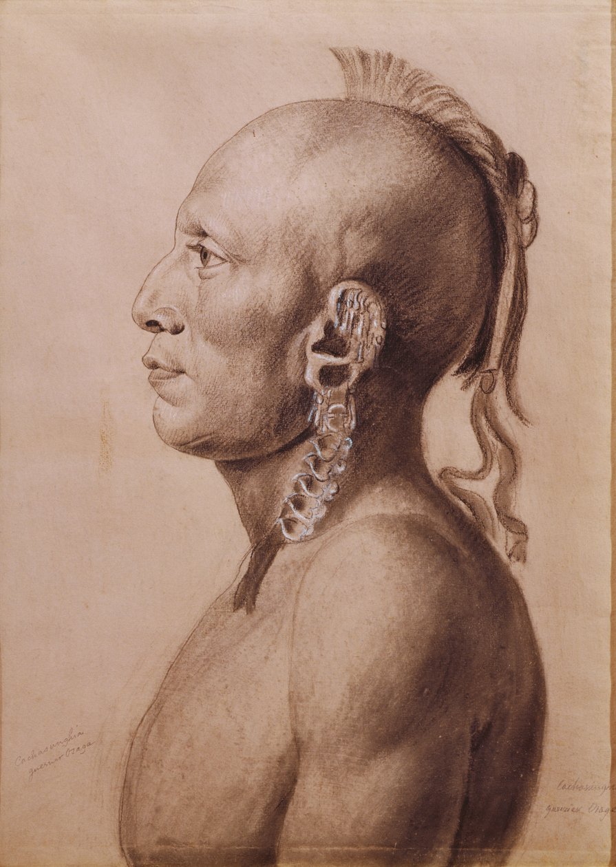 Cachasunghia, egy Osage Warrior, 1806 (ceruza és szén a papíron) alkotó: Charles Balthazar Julien Févret de Saint Mémin