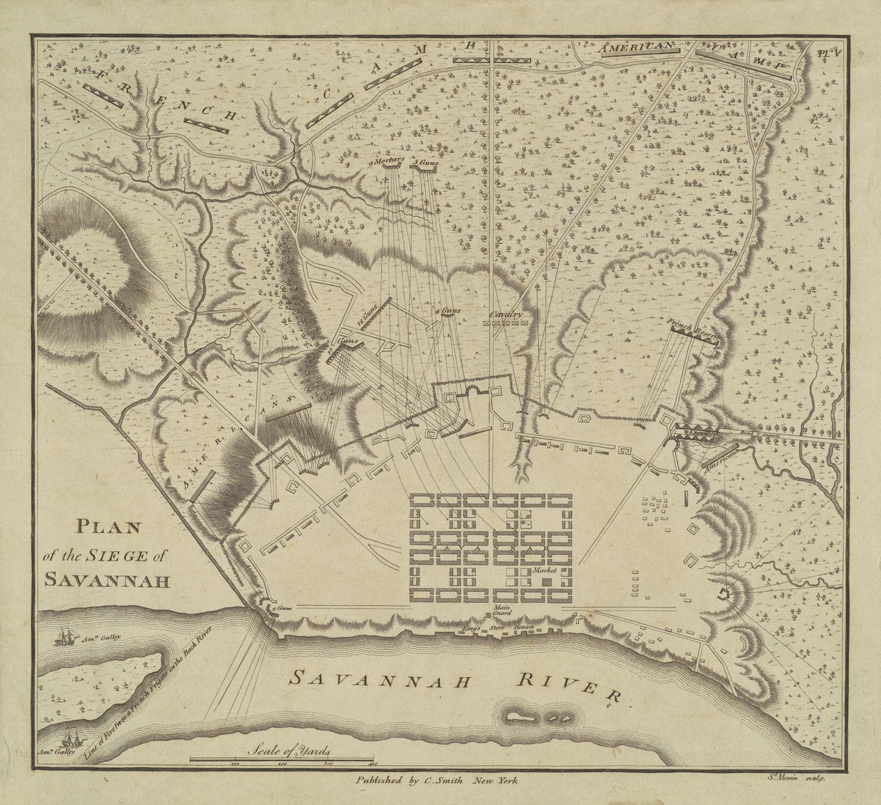 Savannah ostromának terve, 1796. alkotó: Charles Balthazar Julien Févret de Saint Mémin