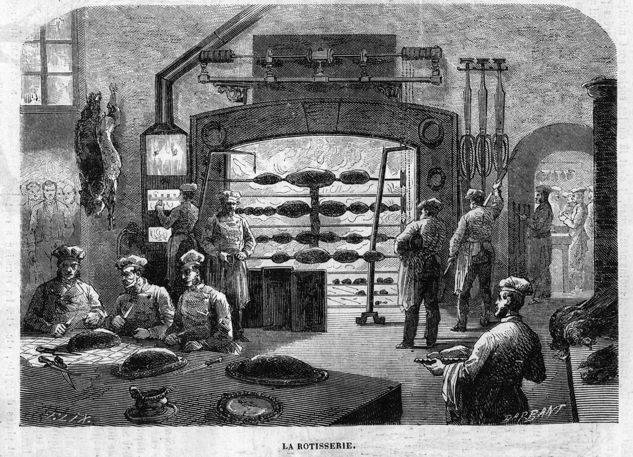 La Rotisserie des cuisines du Palais des Tuileries, 1864-ben. F. Lix és Barbant metszete Moullin rajzából. alkotó: Charles Barbant