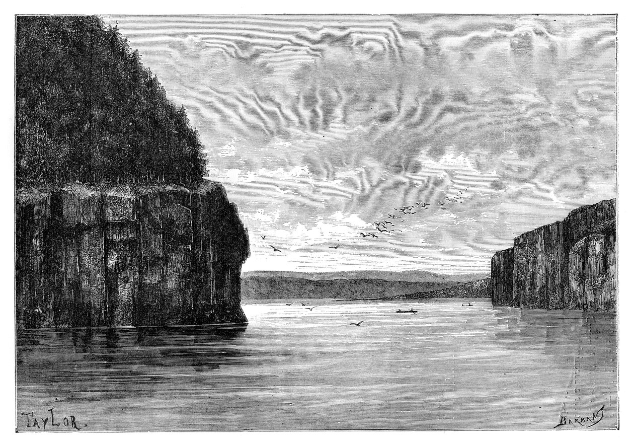 Az Angara folyó, a Padunszkij-zuhatag alatt, Szibéria, Oroszország, 1895. alkotó: Charles Barbant