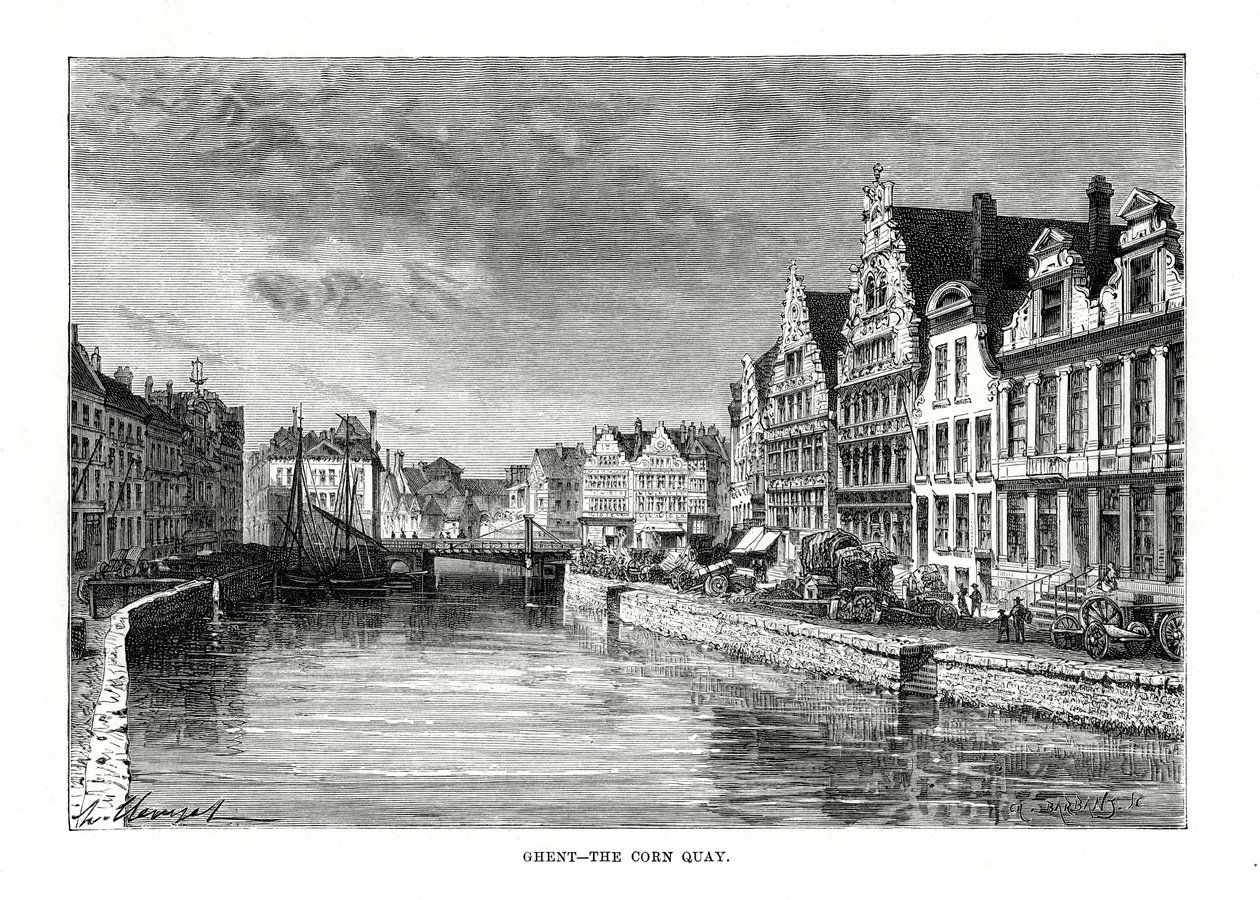 The Corn Quay, Gent, Flandria, Belgium, 1879 alkotó: Charles Barbant