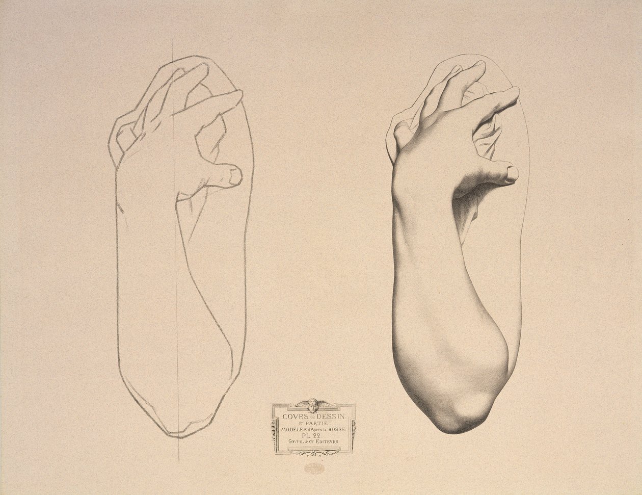 Bent Arm of a Woman, 22. lemez a Cours de Dessin I. kötetéből, Modeles dapres la bosse, 1868 körül alkotó: Charles Bargue