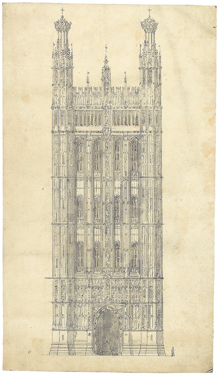Rajz a Parlamenthez, 1836–1840 (toll és tinta papíron) alkotó: Charles Barry