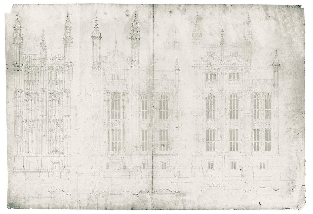 Rajz a Parlamenthez, 1836–1840 (toll és tinta papíron) alkotó: Charles Barry