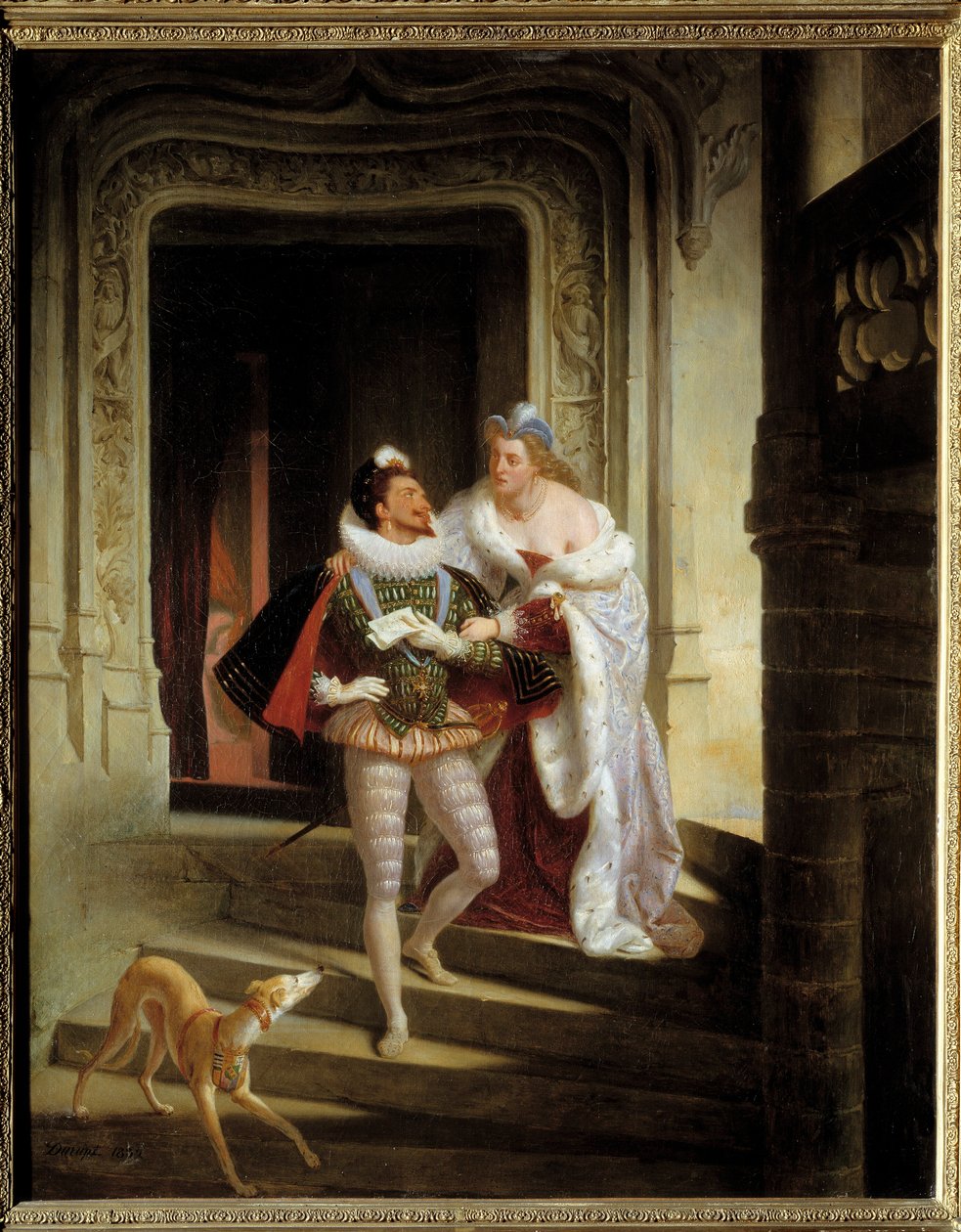 Noirmoutiers márkiné, Charlotte de Beaune Semblancay (1551-1617), aki megpróbálja megkerülni I. Lotaringiai Henriket, Guise hercegét, akit Balafre-nak hívtak (1550-1588), hogy elmenjen a Blois államok gyűlésére, mielőtt meggyilkolták (1588) a B kastély alkotó: Charles Barthelemy Durupt