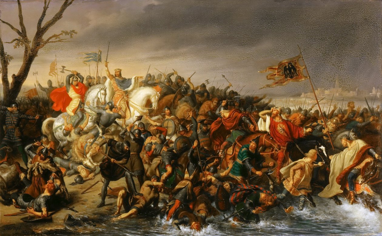 Lothair of France defeats Emperor Otto II on the banks of the Aisne, October 978 alkotó: Charles Barthelemy Jean Durupt