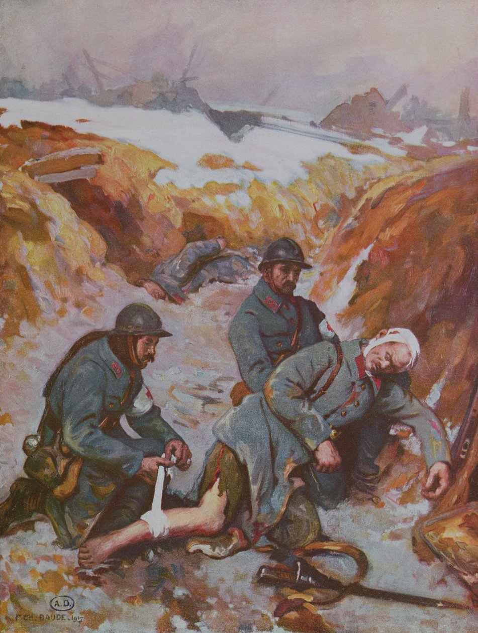 Vöröskeresztes nővér sebet ápoló az 1. világháború alatt alkotó: Charles Baude