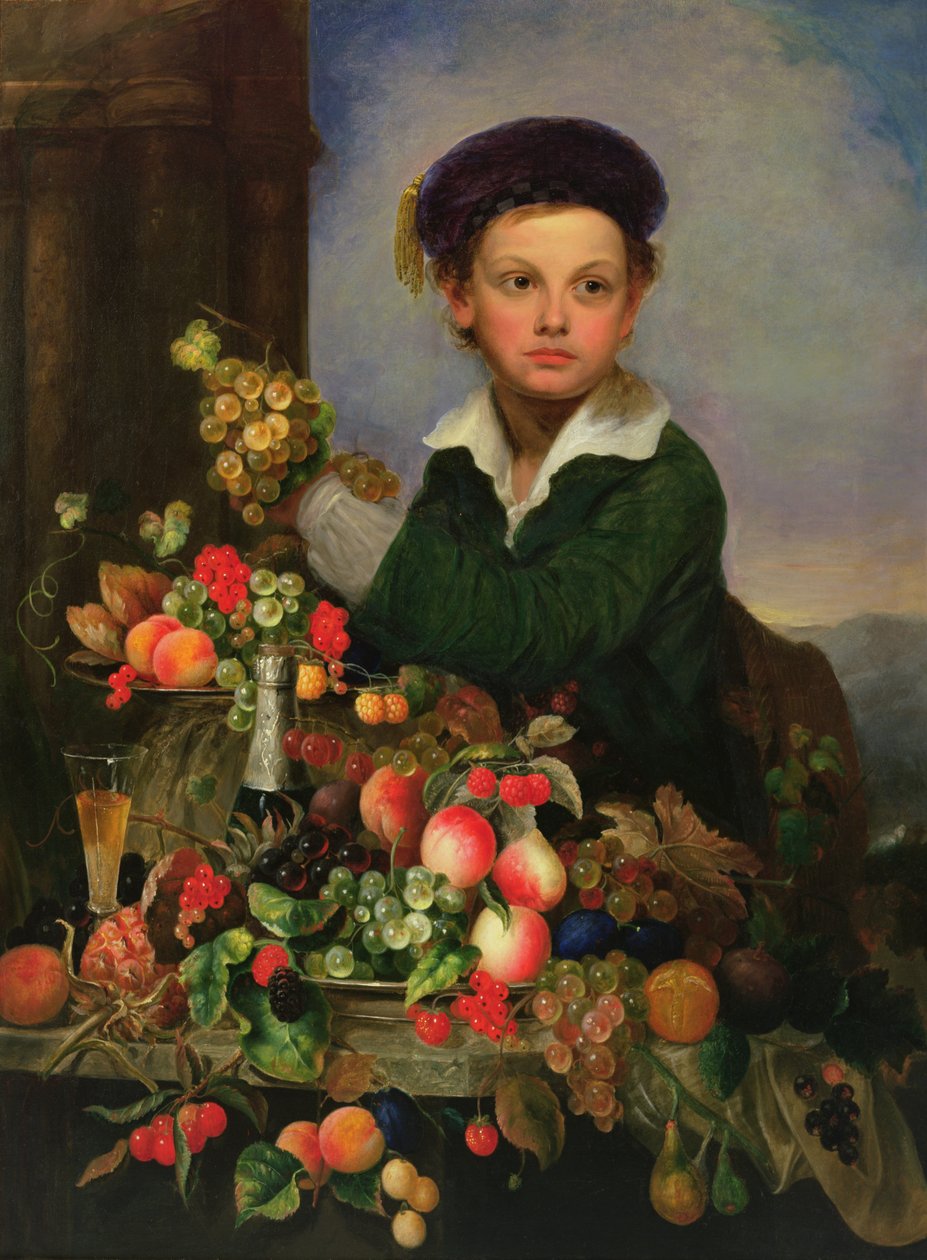 Fiú csendélettel, 1855 körül (olaj, vászon) alkotó: Charles Baum