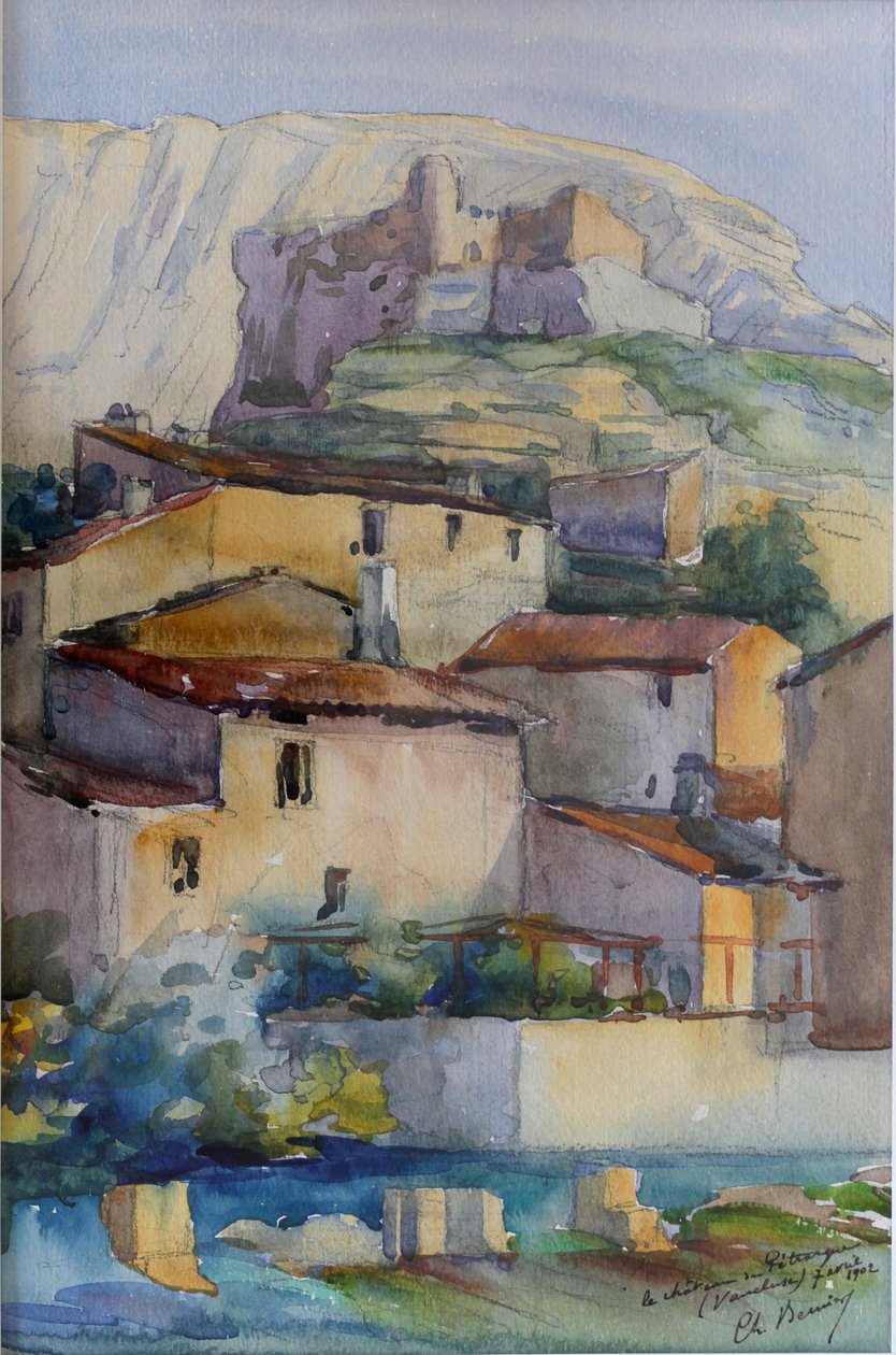 Petrarch kastély - Vaucluse (akvarell) alkotó: Charles Bernier