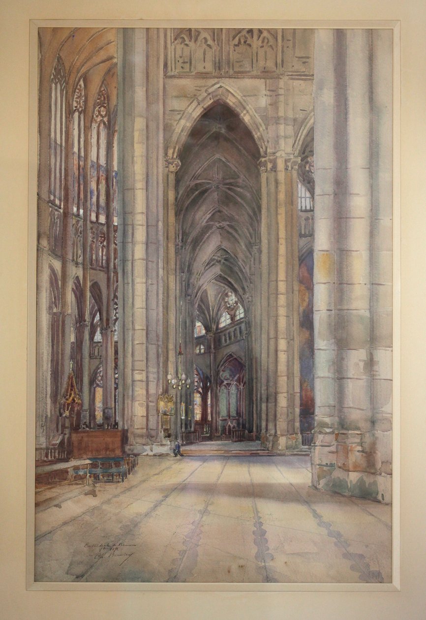 A Beauvais-székesegyház belseje, 1896 körül (akvarell) alkotó: Charles Bernier