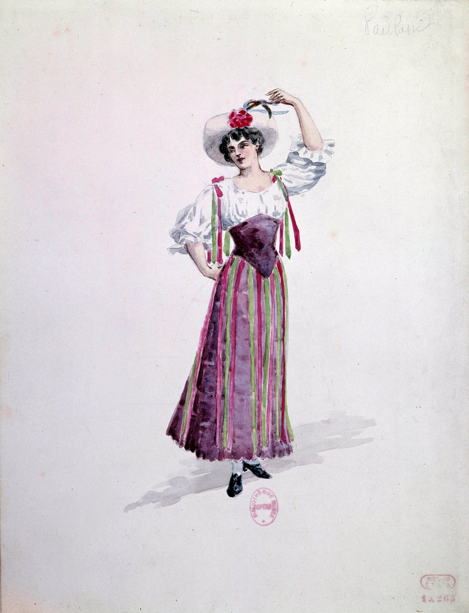 Fiatal nő jelmeze (Nedda vagy Colombine?) Ruggero Leoncavallo (1857-1919) 1892-es „" Paillasse" (de pagliacci, bohócok) című operájához. Charles Bianchini (1860-1905) akvarellje alkotó: Charles Bianchini