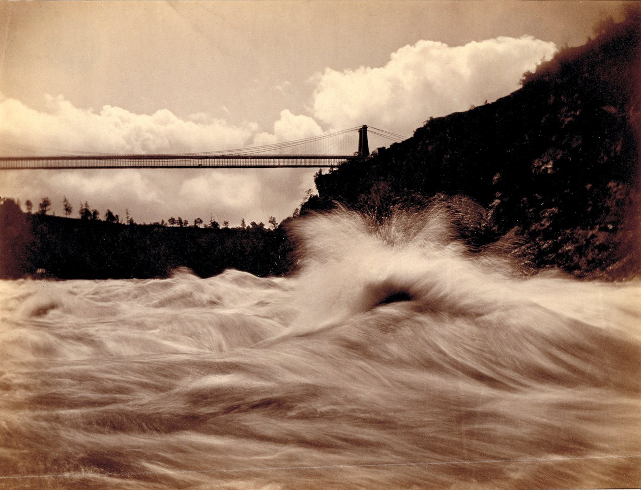 A zuhatagok, a függőhíd alatt alkotó: Charles Bierstadt