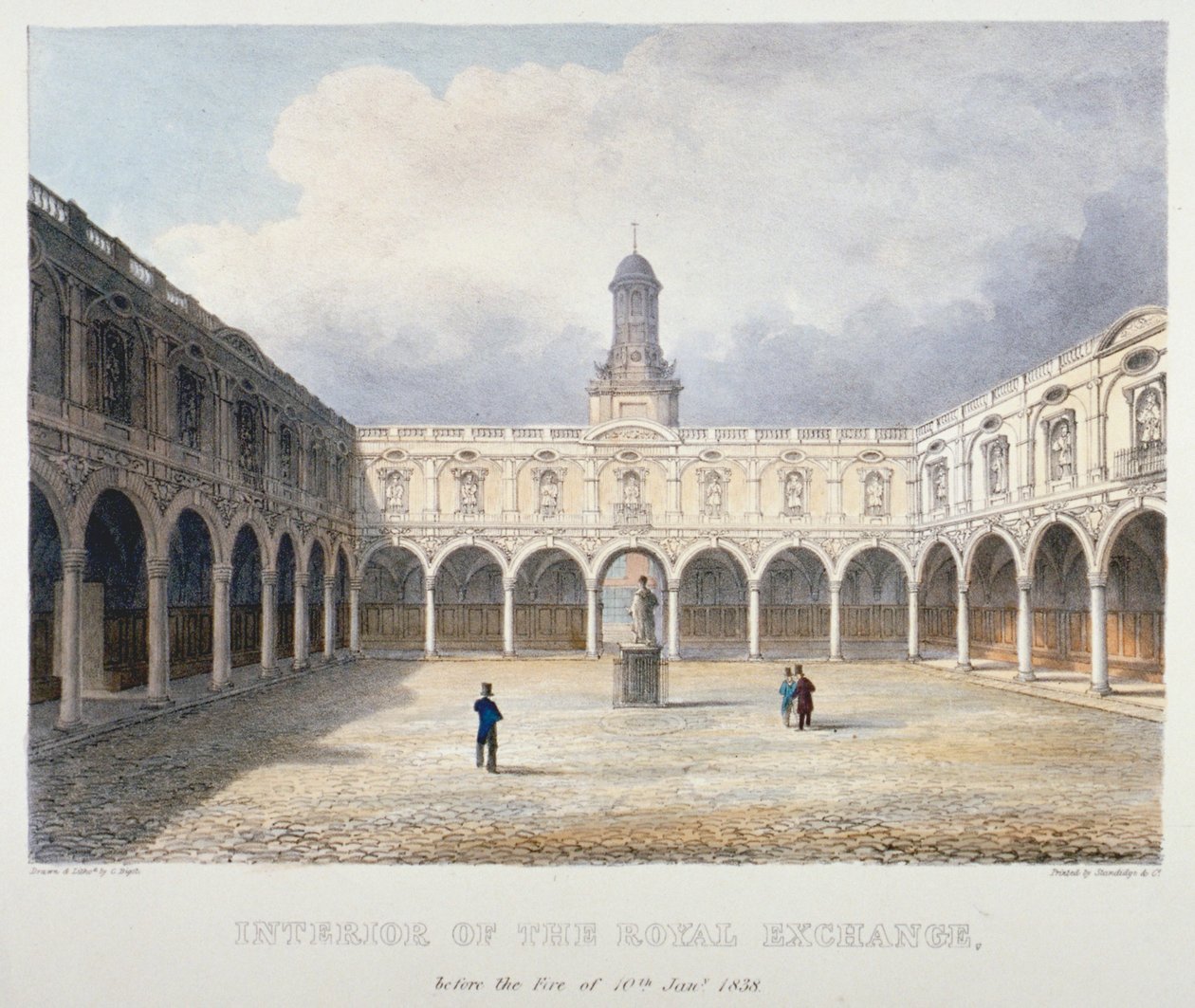 A Royal Exchange udvara, London City, 1838. alkotó: Charles Bigot