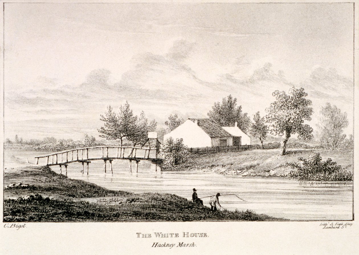 A Fehér Ház a Lea folyó partján, Hackney Marsh, London, 1830 alkotó: Charles Bigot