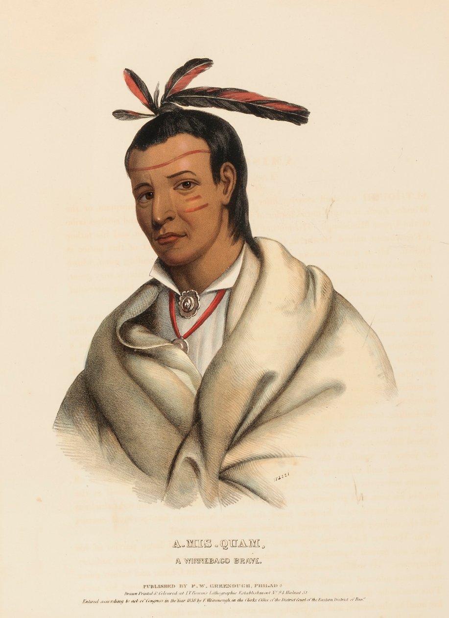 A-MIS-QUAM, A WINNEBAGO BRAVE., Észak-Amerika indián törzseinek története című könyvből. alkotó: Charles Bird King