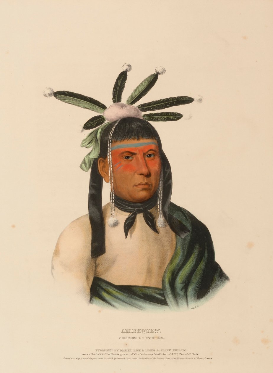 AMISKQUEW. A MENOMINIE WARRIOR., az Észak-Amerika indián törzseinek történetéből alkotó: Charles Bird King