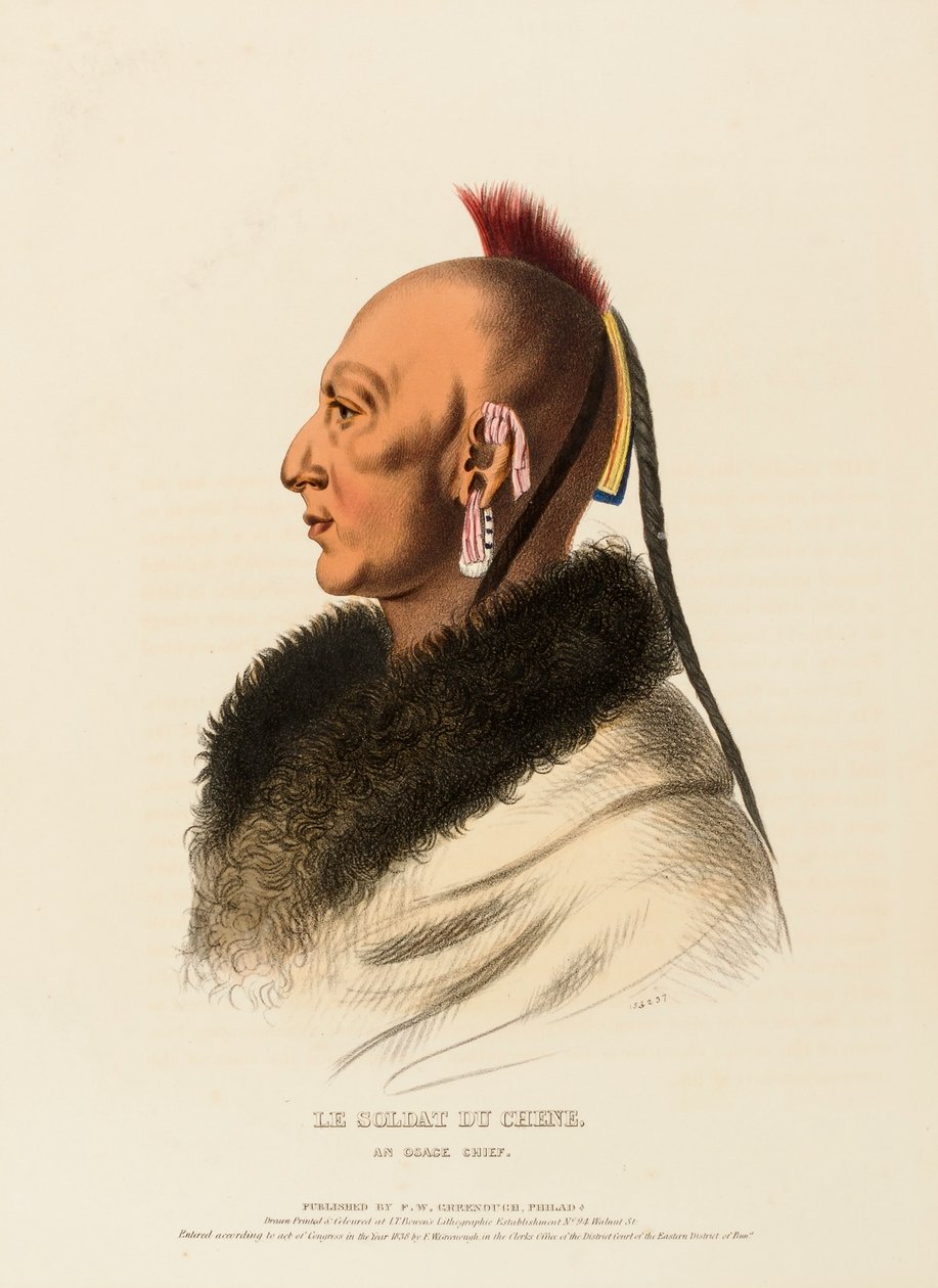 LE SOLDAT DU CHENE, AN OSAGE CHIEF., az Észak-Amerika indián törzseinek története c. könyvből alkotó: Charles Bird King
