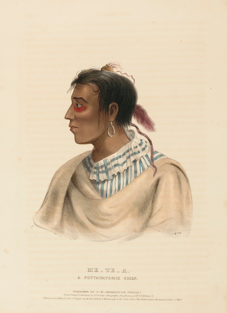 ME-TE-A, A POTTAWATOMIE CHIEF., az Észak-Amerika indián törzseinek története című könyvből. alkotó: Charles Bird King