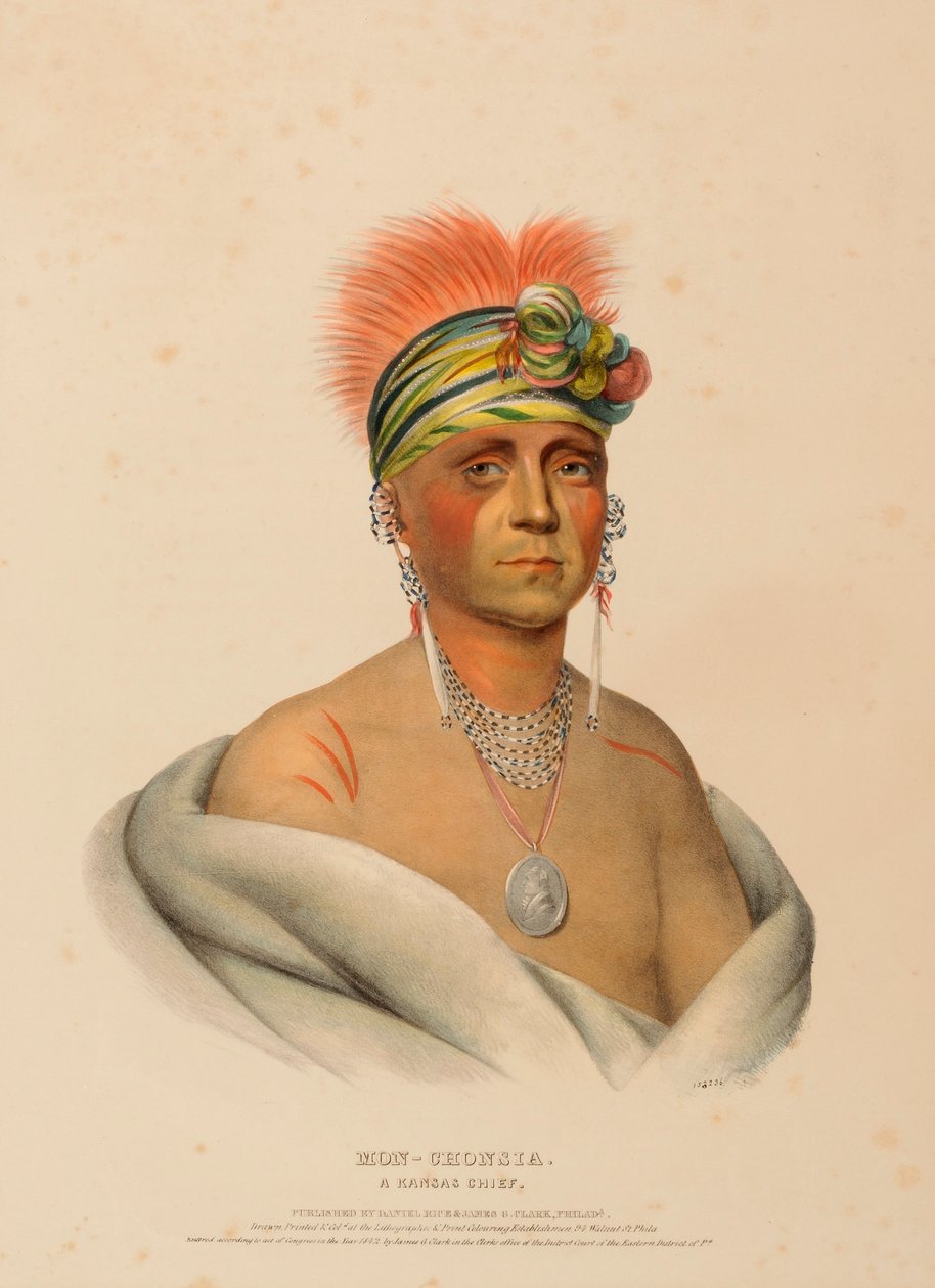 MON-CHONSIA. A KANSAS CHIEF., az Észak-Amerika indián törzseinek története című kötetből. alkotó: Charles Bird King