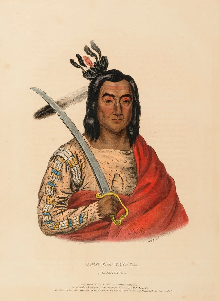 MON-KA-USH-KA. A SIOUX CHIEF., az Észak-Amerika indián törzseinek története című kötetből. alkotó: Charles Bird King