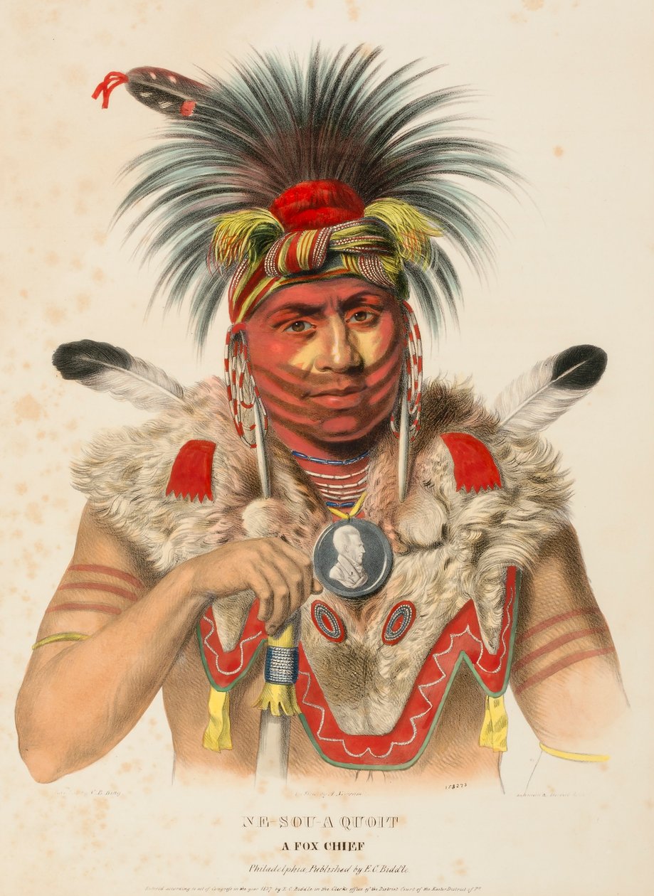 NE-SOU-A-QUOIT. A FOX CHIEF., az Észak-Amerika indián törzseinek története című könyvből. alkotó: Charles Bird King