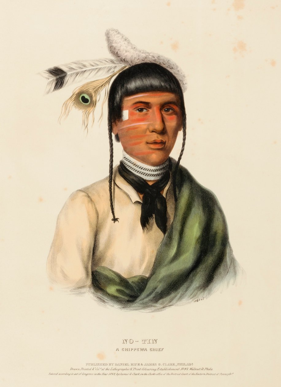 NO-TIN. A CHIPPEWA CHIEF., az Észak-Amerika indián törzseinek története című könyvből. alkotó: Charles Bird King