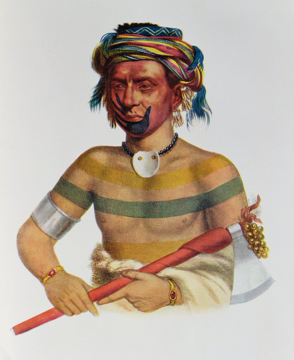Shau-Hau-Napo-Tinia, Iowa főnöke, 1837, illusztráció a „The Indian Tribes of North America, Vol.1”, Thomas L. McKenney és James Hall, pub. írta John Grant alkotó: Charles Bird King