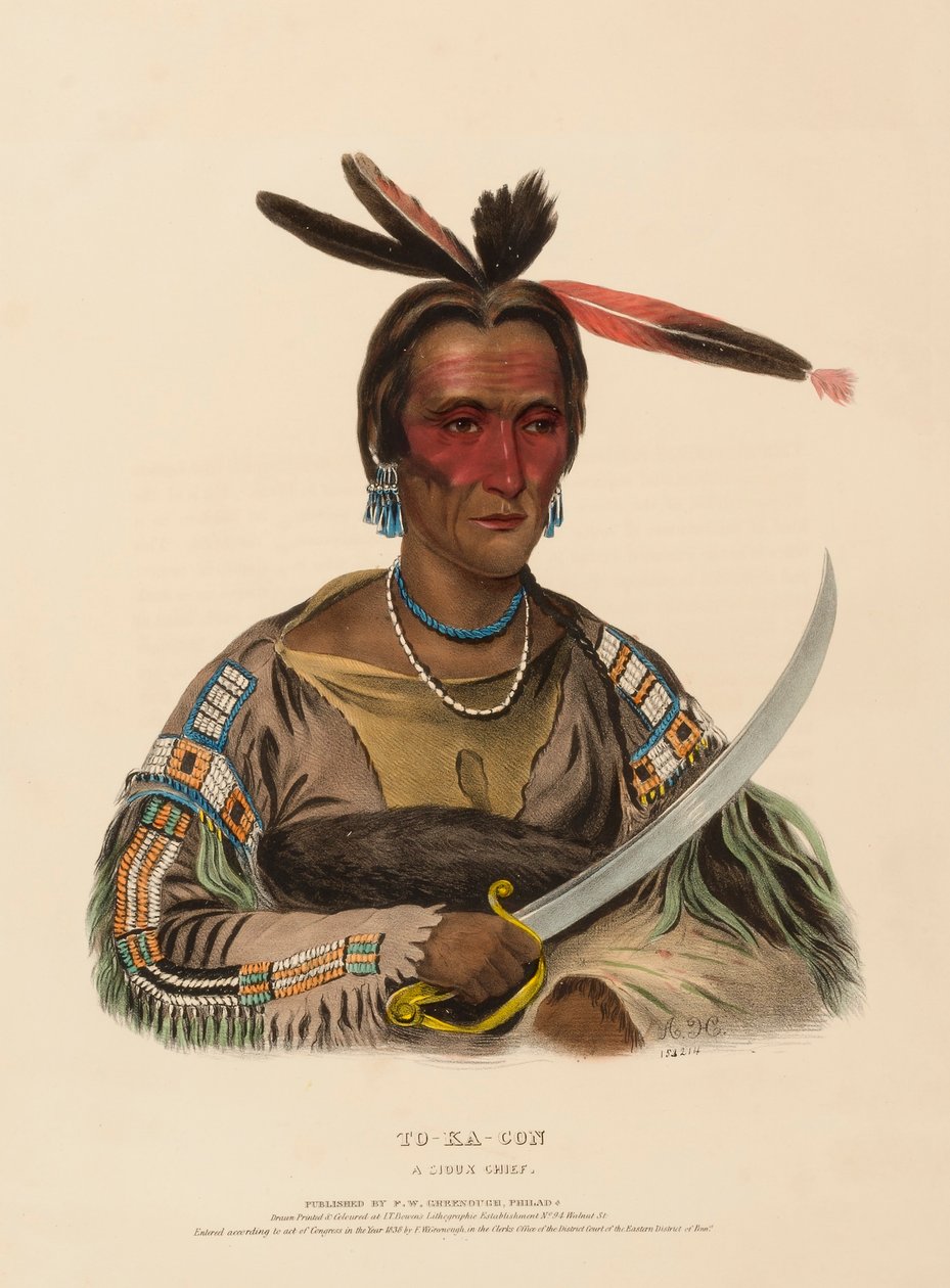 TO-KA-CON. A SIOUX CHIEF., az Észak-Amerika indián törzseinek története c. könyvből alkotó: Charles Bird King