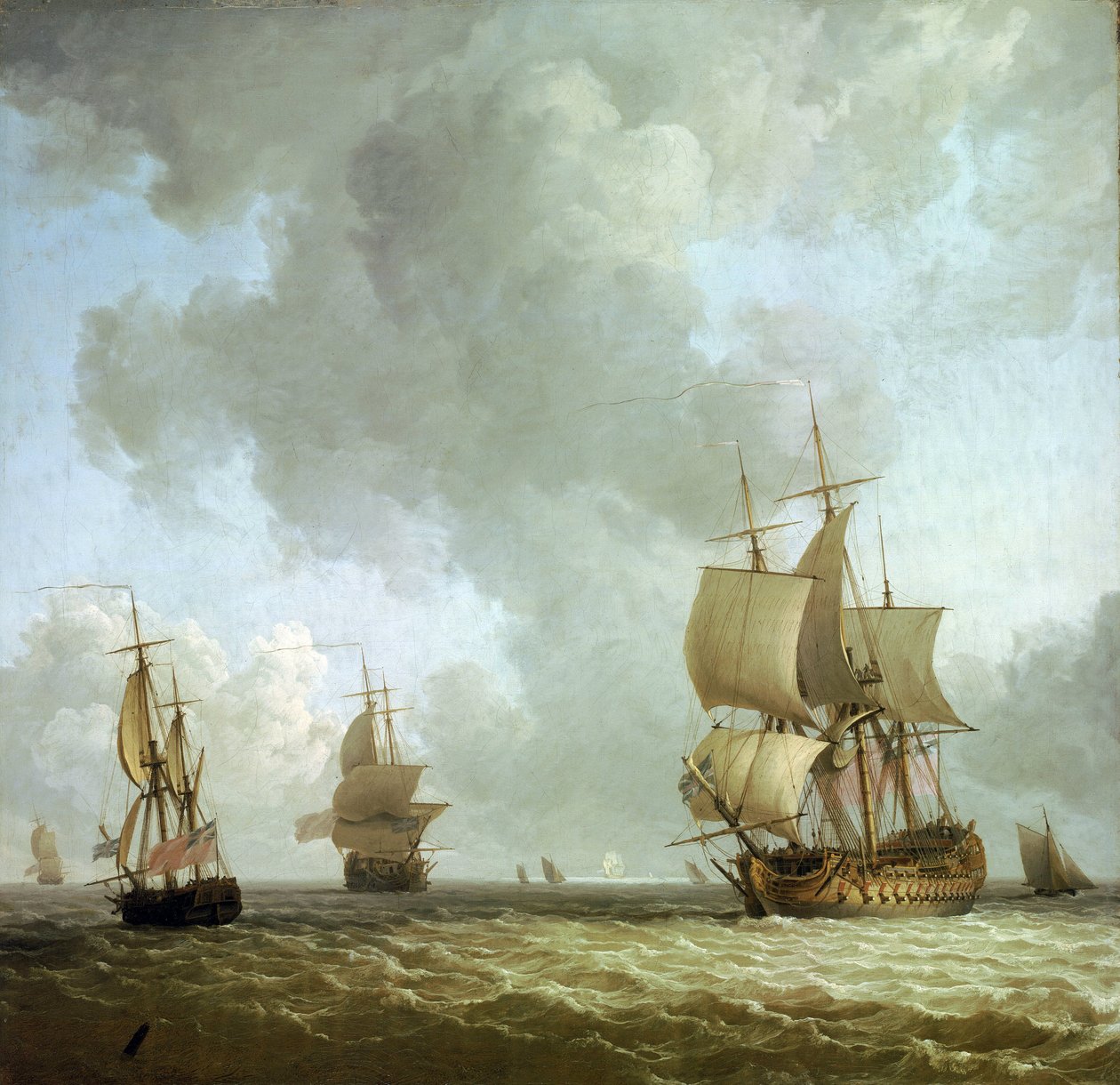A brit királyi haditengerészet hajói az óceáni szélben. Olaj, vászon, 1750 körül, készítette Charles Brooking (1723-1759). alkotó: Charles Brooking