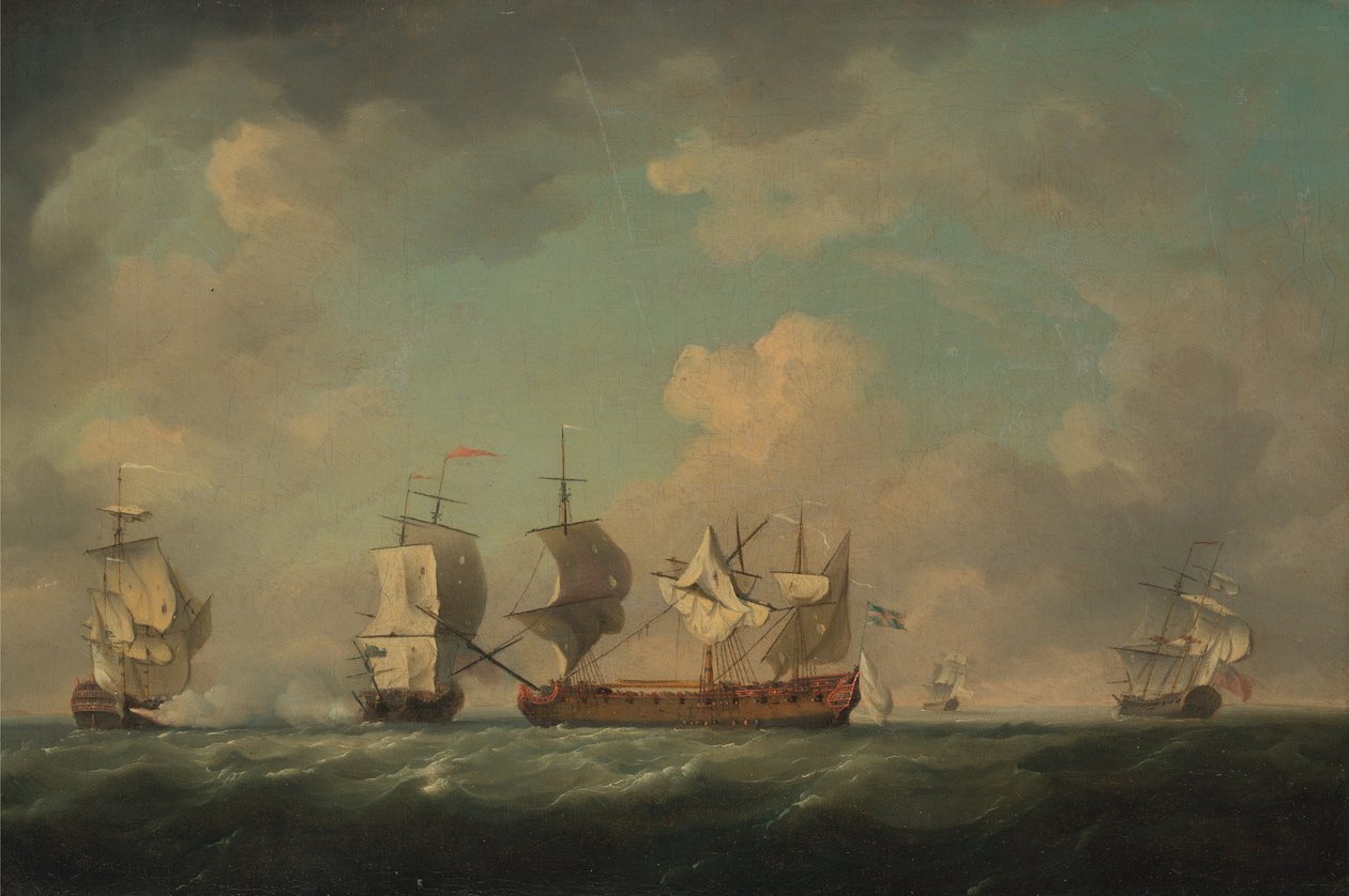 Marquis dAntin és Louis Erasmé francia kincseshajók elfoglalása 1745 és 1755 között alkotó: Charles Brooking
