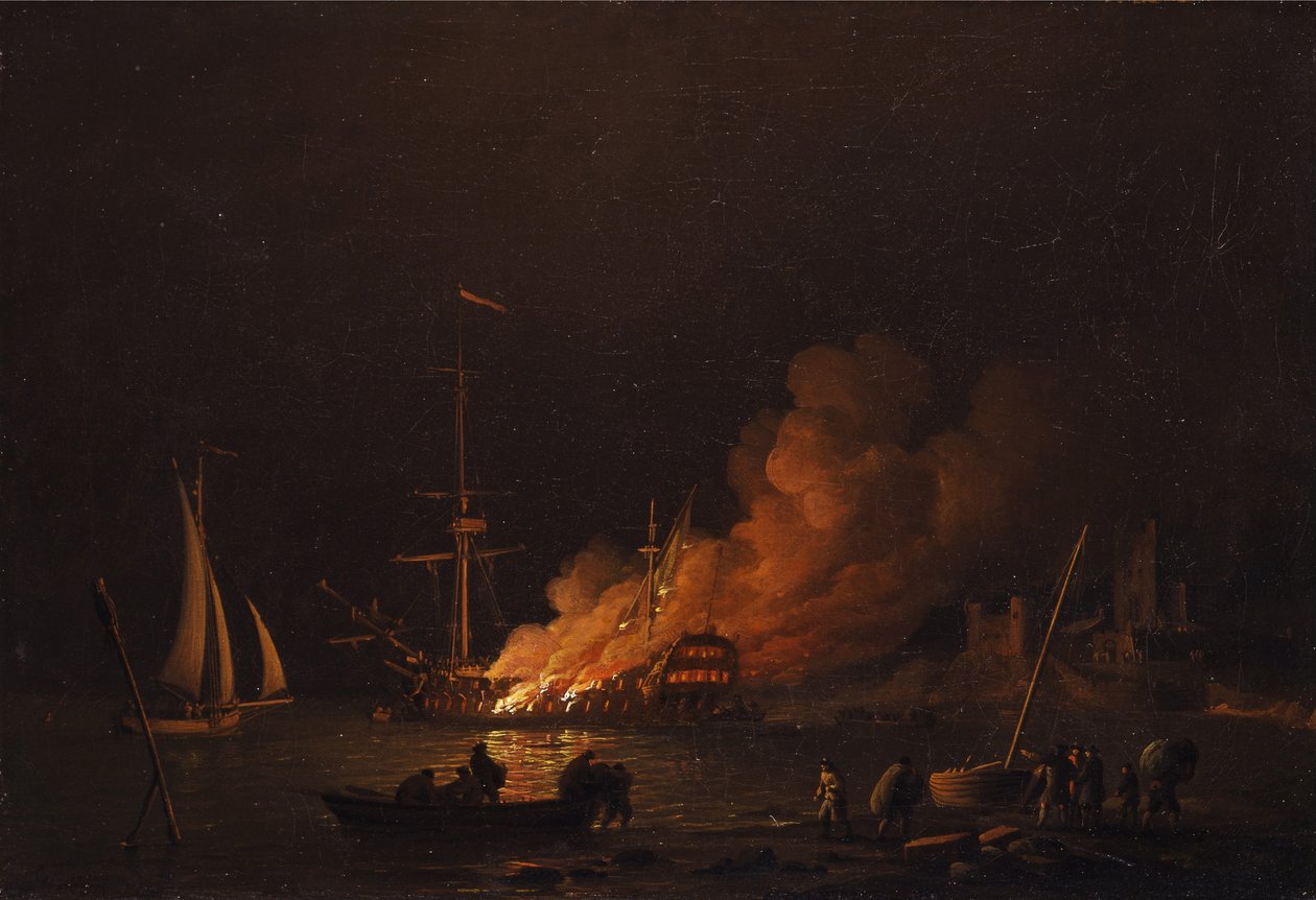 Éjjel ég a hajó, 1756 körül alkotó: Charles Brooking