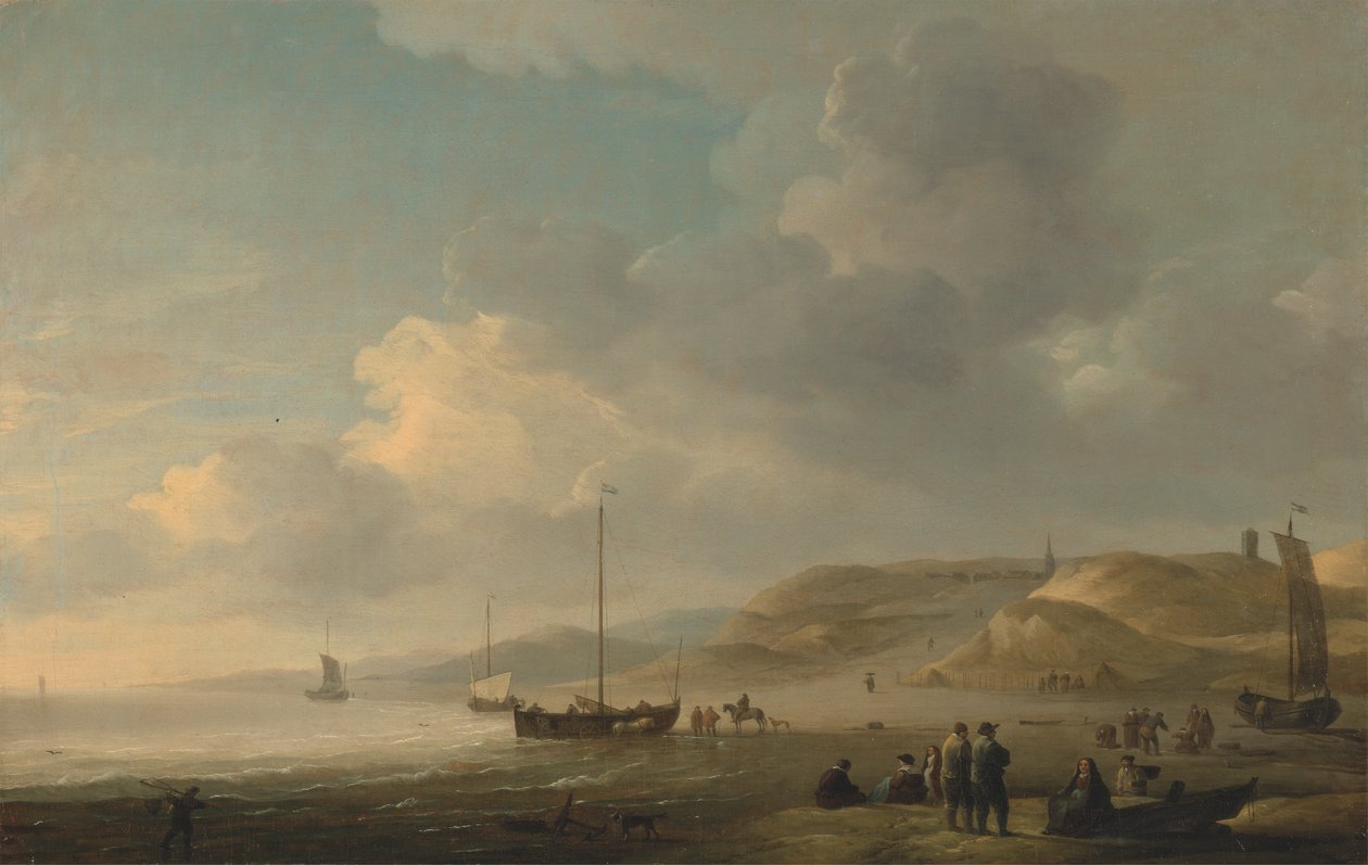 A tengerpart Scheveningen közelében halászórózsaszínekkel a parton alkotó: Charles Brooking