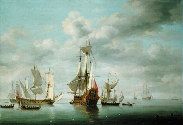 Becalmed hadihajók (olaj a panelen) alkotó: Charles Brooking
