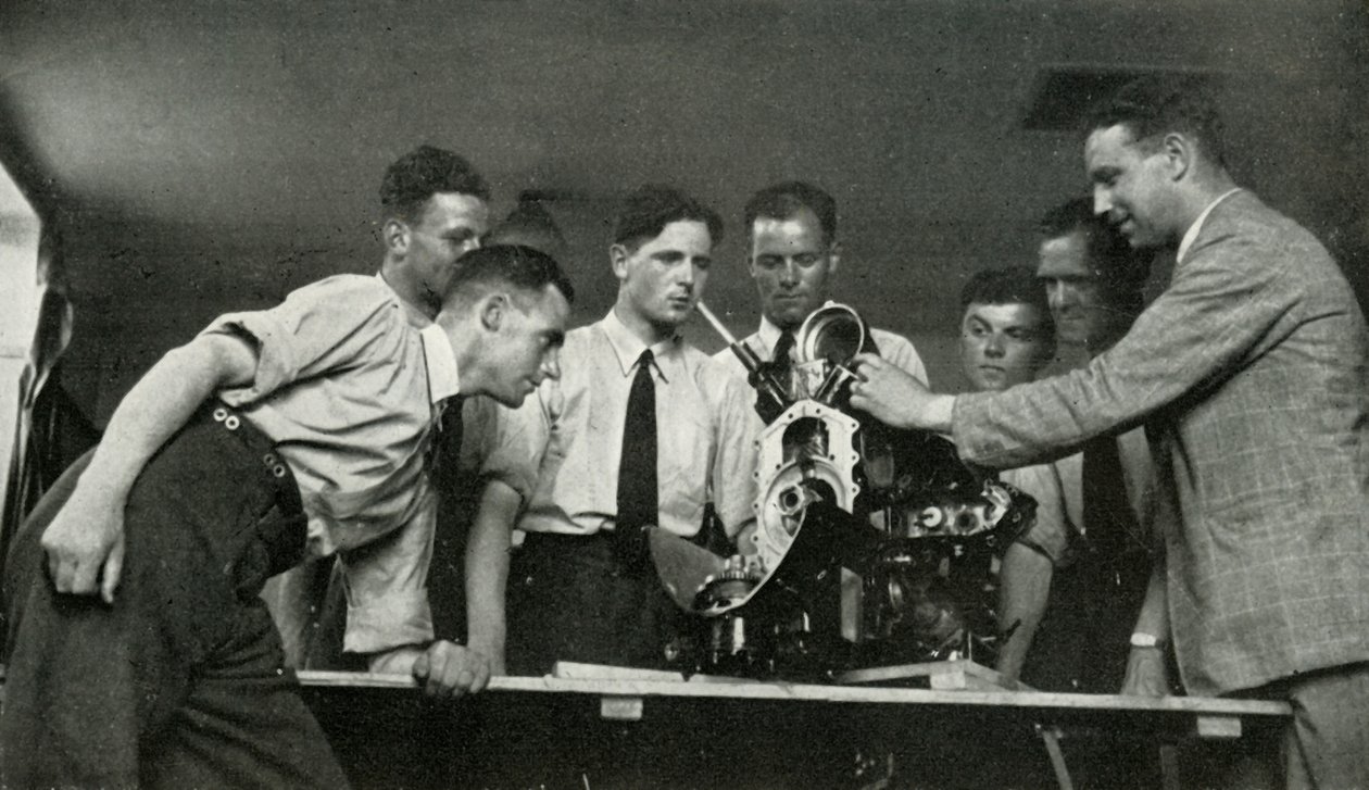 Repülőgép-motoroktatásban részesülő RAF személyzet, 1941. alkotó: Charles Brown