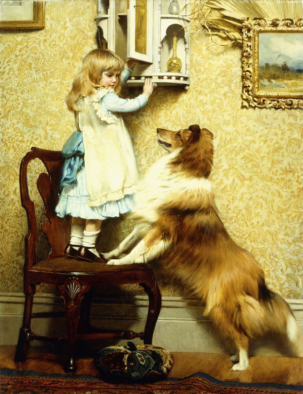 Kislány és Sheltie, 1892 alkotó: Charles Burton Barber